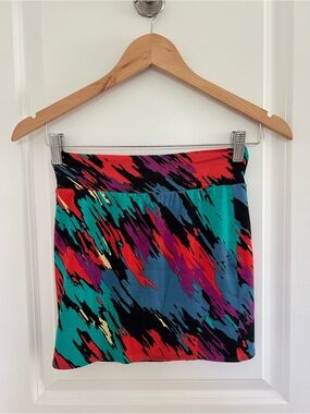 Rachel Pally Teal Red Purple Abstract Print Mini Skirt